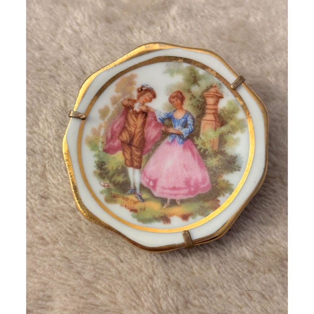 Vintage Limoge Miniature Porcelain Plate Brooch